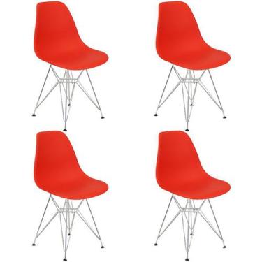 Imagem de Kit 4 Cadeiras Charles Eames Eiffel Base Metal Cromado Vermelha - Maga