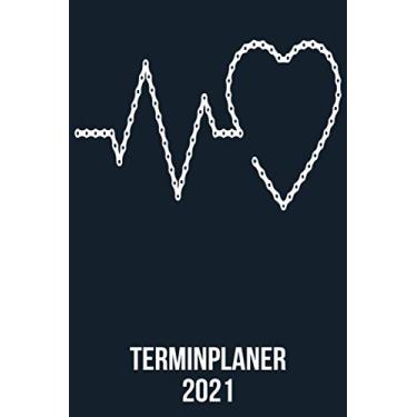 Imagem de Terminplaner 2021: DIN A5 Kalender von 01/2021 - 12/2021 1 Tag = 1 Seite mit großem Tageskalender und großartiger Übersicht. Monatsübersicht, ... / Fahrrad Kette Heartbeat Herzschlag