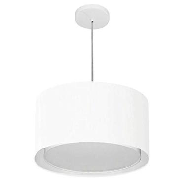 Imagem de Lustre Pendente Cilíndrico Duplo Cúpula Tecido 25/40x35 cm, Vivare Iluminação, Pendente4290 BR, Branco, Médio