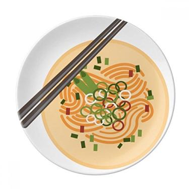 Imagem de Louça chinesa macarrão delicioso padrão de alimentos prato decorativo de porcelana salver talheres, prato de jantar