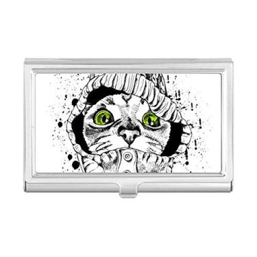 Imagem de Suéter branco com cabeça de gato para proteger os amantes de animais de estimação, porta-cartões de visita, caixa de bolso