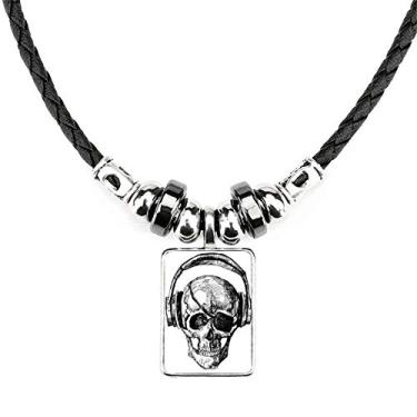 Imagem de DIYthinker Pingente de corda de couro com pingente de corda de couro com pingente de caveira