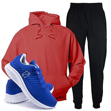 Imagem de Conjunto Blusa e Calça Moletom + Tenis Academia Casual Conforto - Vermelho/Azul - GG/40