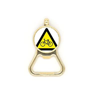 Imagem de Chaveiro de aço inoxidável com símbolo de aviso, amarelo, preto, bicicleta, triângulo, garrafa de cerveja