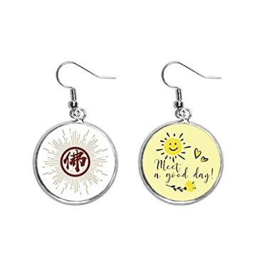 Imagem de Brincos de flor de sol com personagens chineses expressões Centros mistérios, joia moderna