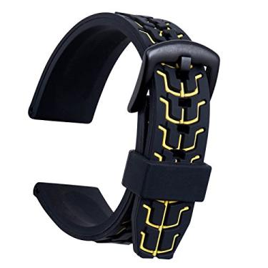 Imagem de Pulseira de relógio de silicone Ullchro de borracha, à prova d'água, texturizada, masculina, feminina, 20 mm, 22 mm, 24 mm, Amarelo, 22mm