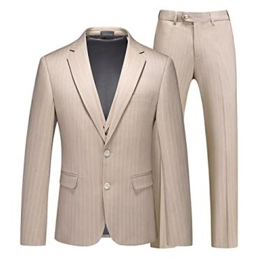 Imagem de Terno masculino slim fit separados, blazer de casamento 2 botões casaco esportivo de negócios casaco de lapela 3 peças, cáqui, 4GG (58)