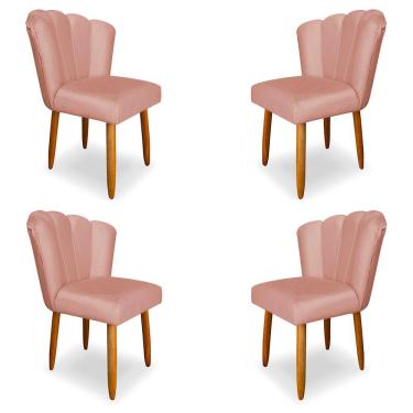 Imagem de Kit 4 Cadeiras de Jantar Pétala Estofada Pés Palito Veludo Rosê - Montanaris Decor
