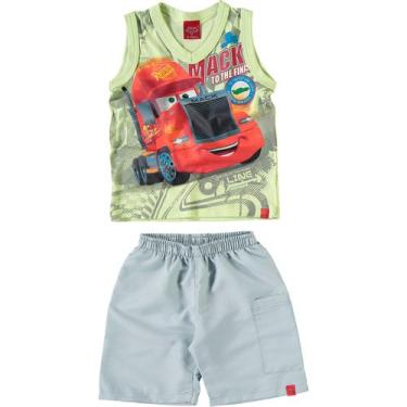 Imagem de Conjunto Infantil Malwee Camiseta Regata e Bermuda - Em Cotton e Sarja - Disney Carros - Verde e Cinza