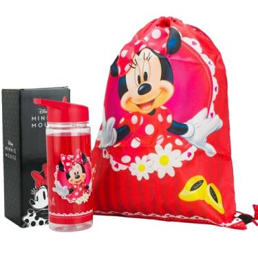Imagem de Garrafa Squeeze Água Caminhada Academia Passeio + Mochila Tipo Saco Minnie Oficial