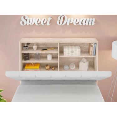 Imagem de Cabeceira Box Solteiro Isis Amarula com Capitonê Branco