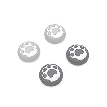 Imagem de PlayVital Tampas de polegar fofas pata de gato para controle ps5/4, tampas analógicas de silicone para Xbox Series X/S, tampas de polegar para controle Switch Pro - cinza e cinza claro
