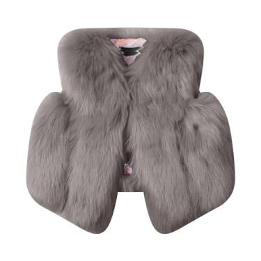 Imagem de Mercatoo Roupas quentes de inverno para bebês meninas colete de lã sintética casacos sólidos grossos quentes sem mangas (cinza, 3-4 anos)