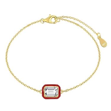 Imagem de GemKing DY150164-S-G-WH 925 Silver Chain 18k Gold Plated Fashion Jewelry Iced Out Pendant Tennis 5a Cubic Zirconia Crystal Charm Women Bracelet