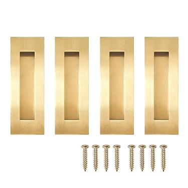 Imagem de Puxadores de descarga embutidos - Hadnles se encaixam em portas de guarda-roupa, portas de bolso, portas deslizantes de celeiro, portas duplas e mais ferragens retangulares escovadas de aço inoxidável