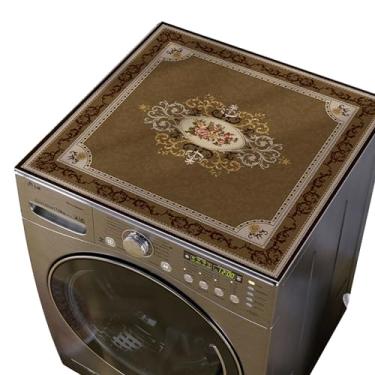 Imagem de Capas para lavadora ou secadora boho, capa superior de couro para máquina de lavar roupa antiderrapante à prova de poeira para lavanderia de cozinha doméstica (50 x 60 cm/17,8 x 23,6 pol, N)