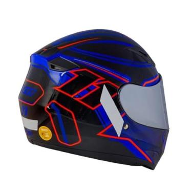 Imagem de Capacete Moto X11 Trust Pro 11 Com Viseira Extra Espelhada Feminino Masculino Unissex Azul/Vermelho 58