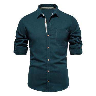 Imagem de Camisetas masculinas gola tartaruga outono inverno manga longa ajuste relaxado cardigã simples camisa masculina 2024, C-771 Azul royal escuro, M