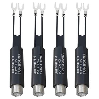 Imagem de Transformador correspondente 4 pacotes de adaptador conversor de 75 Ohm a 300 Ohm UHF/VHF/FM banhado a níquel com tomada fêmea tipo F para antena de TV a cabo de rádio