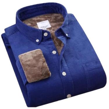 Imagem de Camisa masculina de algodão veludo cotelê quente inverno forro grosso de lã térmica manga comprida camisas masculinas, Laranja, P