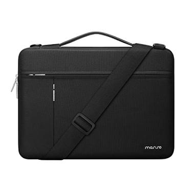 Imagem de MOSISO Bolsa de ombro protetora para laptop 360, compatível com MacBook Air/Pro, notebook de 13 a 13,3 polegadas, manga aberta lateral com bolsos e cinto traseiro da mala, preto, para adultos unissex