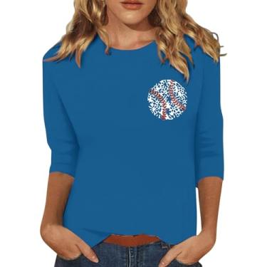 Imagem de PKDong Camisetas de beisebol femininas de beisebol para mamãe camisetas estampadas de beisebol para mulheres camisetas de gola redonda grandes para mulheres, Azul, XXG