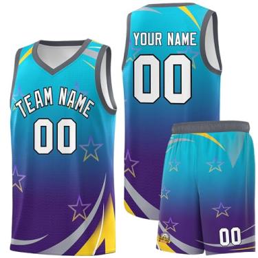 Imagem de Camiseta de basquete personalizada para homens mulheres jovens, shorts de basquete personalizados com logotipo do número do time, Pó azul e roxo-09, Tamanho Único