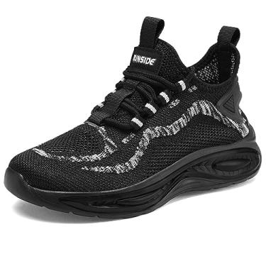 Imagem de RUNSIDE Tênis para meninos e meninas para corrida leve tênis esportivo leve casual respirável caminhada com cadarço para uso ao ar livre, Preto, 1 Big Kid