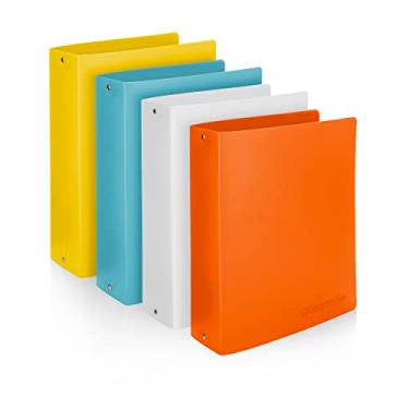Imagem de Fichário Premium Economy com 3 anéis, anéis redondos abertos de 5 cm, comporta 400 folhas, flexível, leve, pacote com 4, abertura lateral, — branco, azul, amarelo, laranja