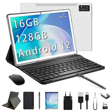 Imagem de Tablet 10 polegadas Android 12 tablets com teclado, 128 GB ROM 16 (8 + 8) GB RAM 1TB expansão, 2,4 G/5G WiFi, Octa-Core 1920 * 1200 IPS câmera 13 MP 7000 mAh, tablet GPS ZONKO com capa mouse prata