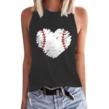 Imagem de Camiseta regata feminina de beisebol com estampa de coração e gola redonda sem mangas, túnica de verão, Preto, XXG