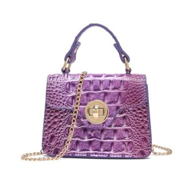 Imagem de Makcr Joacbv Bolsas femininas chiques de couro de crocodilo mini alça superior bolsa compacta para noite acessório elegante para itens essenciais, 1 - roxo colorido