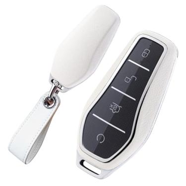 Imagem de HIBEYO Capa de chaveiro de 4 botões compatível com BYD Atto 3 Han EV Dolphin durável Second Song Pro Tang Dm Qin Plus MAX Yuan acessórios porta-chaves de carro porta-chaves (branco)