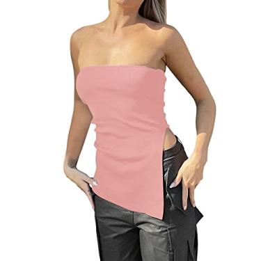 Imagem de Camiseta feminina casual sem alças para férias de verão regata clássica ajuste solto moderno, rosa, P