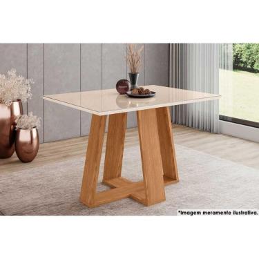Imagem de Mesa de Sala Jantar Lins SC90 c/Tampo Madeirado Vidro Reto 120x80cm Nature/Off White - Henn