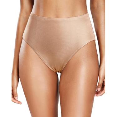 Imagem de Tempt Me Parte de baixo de biquíni feminino de cintura alta com controle de barriga, parte de baixo de biquíni, Dourado, G