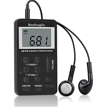 Imagem de AM FM Rádio Digital 2 Bandas Receptor Estéreo Rádio Portátil de Bolso c/Fones de Ouvido Tela LCD Cordão de Bateria Recarregável