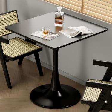 Imagem de Mesa de tulipa preta de 61 cm para cozinha, pequena mesa de jantar quadrada com canto redondo para 2 pessoas, mesas modernas de meados do século com base de pedestal de metal resistente para sala de