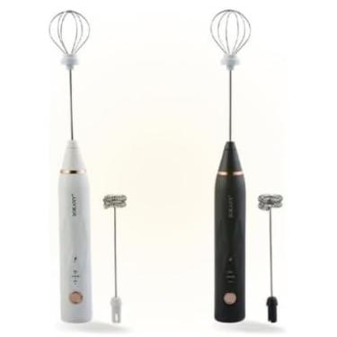 Imagem de Batedor Misturador Mixer Portátil Elétrico para Bebidas Leite Café Clara de Ovo 2 em 1 Mini Misturador Mixer Portátil Multiuso Com 2 Hastes em Inox Ovos Motor Potente (Branco) e (Preto)