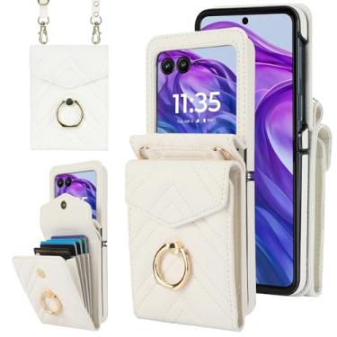 Imagem de Asuwish Capa de telefone para Motorola Razr 2024/Moto Razr 50 capa carteira com anel de bloqueio de RFID, alça de pulso transversal, suporte para cartão de crédito, acessórios para celular Razr2024 5G