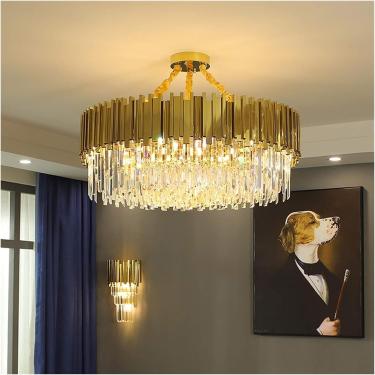 Imagem de Lustre moderno de cristal dourado de 20 a 30 polegadas, lâmpada LED para sala de estar, quarto, ilha de cozinha, decoração de teto, luminárias internas