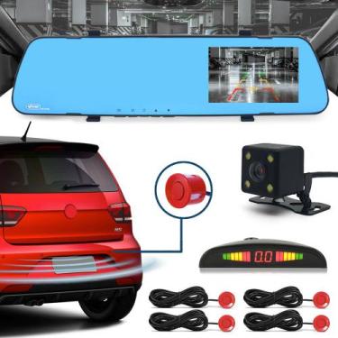 Imagem de Kit Retrovisor C/ Tela + Câmera + Sensor Ré Vermelho Hyundai HB20 2017