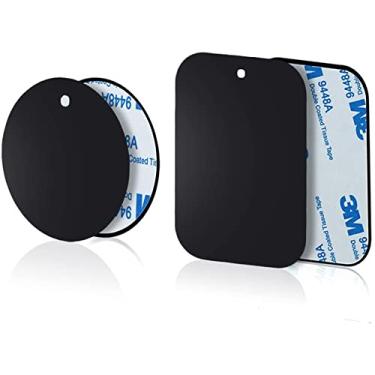 Imagem de Kits de substituição de placas de metal para montagem com suporte 3M para suporte magnético de carro, pacote com 4 (2 retangulares 2 redondos)