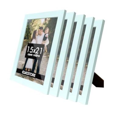Imagem de Kit 5 Porta Retrato 15x21 A5 Com Vidro Fotos Moldura Aparador Decoração Quadro (Branco)
