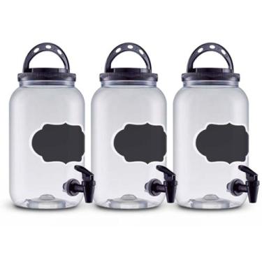 Imagem de Kit 3 Suqueiras Preto 3600ml Plástico c/ Lousa Alça e Tampa Torneira F