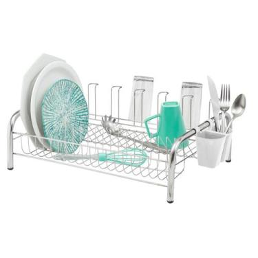 Imagem de Escorredor de Louça Cromado 18 Pratos Suporte 08 Copos Porta Talher Pl