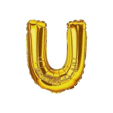 Imagem de Balão Metalizado Dourado Letra Decoração Festa 55 cm  - Alia, Letra U