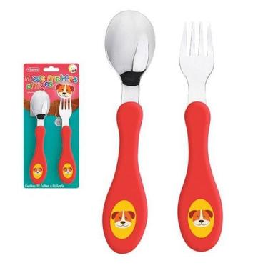 Imagem de Kit Talher Inox Bebe Infantil Cachorrinho Vermelho - Art Baby