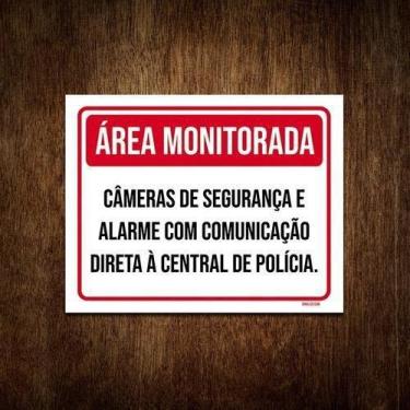 Imagem de Placa Área Monitorada Câmeras De Segurança E Alarme 36X46 - Sinalizo