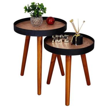 Imagem de Mesa Lateral Apoio Kit Canto Conjunto Retro Pequena Rustico Ambiente R
